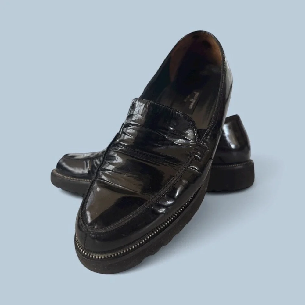 Paul Green Black Patent Leather With Lug Sole Loafers Women 8